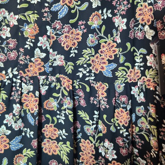 Vince Camuto Floral Print Babydoll Mini Dress M Black Multi Ruffle Fall Boho NWT - Picture 7 of 12
